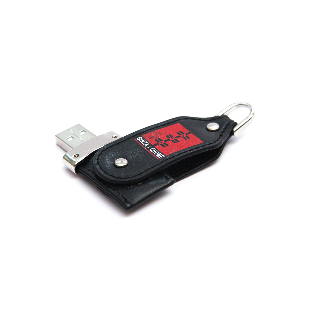 黑色旋轉皮革隨身碟-